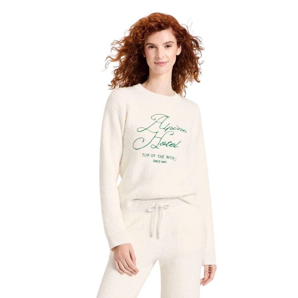 Universal Thread Women's Cream Alpine Hotel Bouclé Graphic Sweater Size Small